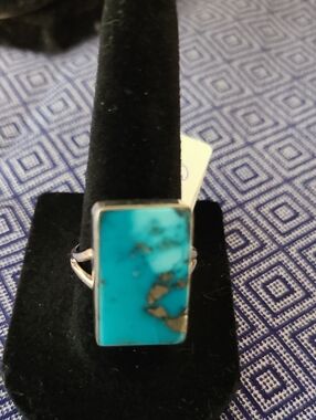 Turquoise Rectangle Stone Sterling Silver Ring - Turquoise